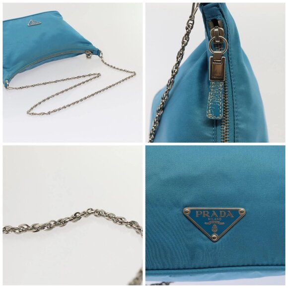 PRADA Chain Shoulder Bag Nylon Light Blue Auth 80225 - Picture 16 of 16